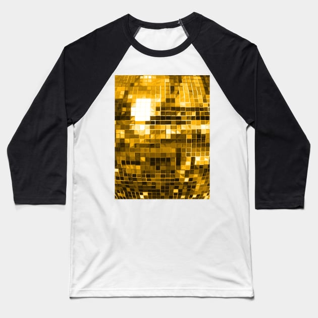 Gold Yellow Mirrored Disco Ball Pattern Baseball T-Shirt by Art by Deborah Camp